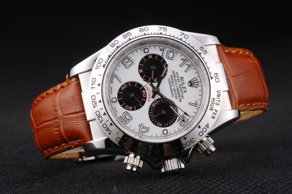 Rolex Daytona Stainless Steel Case White Dial Brown Leather Strap - Image 5