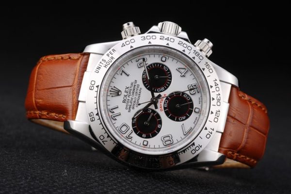 Rolex Daytona Stainless Steel Case White Dial Brown Leather Strap - Image 6