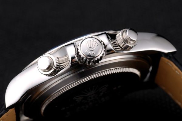 Rolex Daytona Stainless Steel Case Blue Dial Black Leather Strap - Image 2