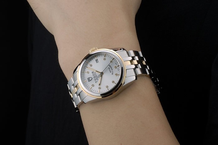 Swiss Tudor Classic Rose Gold Ribber Crystal Encrusted Bezel Silver Dial 80303 - Image 9