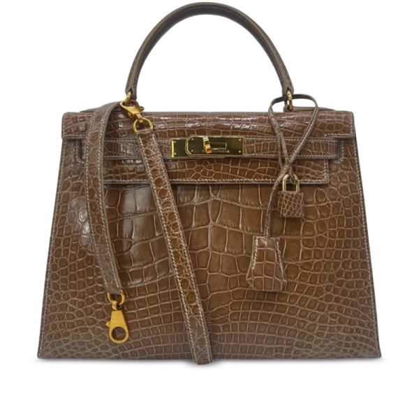 Hermès Vintage Ficelle Shiny Alligator Kelly 28 Gold Hardware