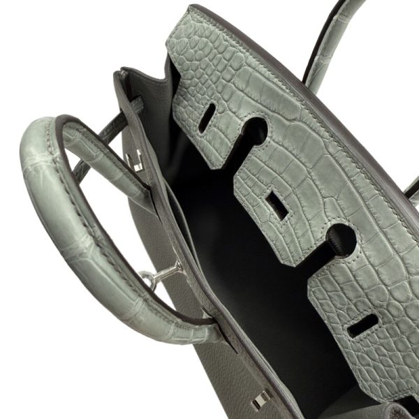 Hermès Limited Edition Gris Meyer Togo and Gris Ciment Matte Alligator Touch Birkin 25 Palladium Hardware - Image 6