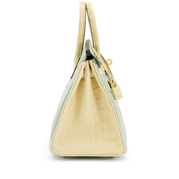 Hermès Vert-D'eau and Vanille Matte Alligator HSS Birkin 25 Brushed Gold Hardware - Image 3