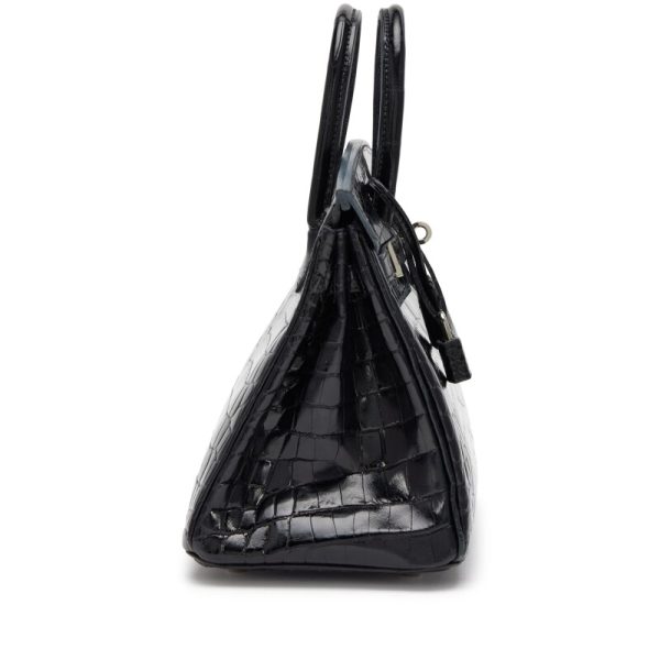 Hermès Black Shiny Niloticus Crocodile Birkin 25 Palladium Hardware - Image 4
