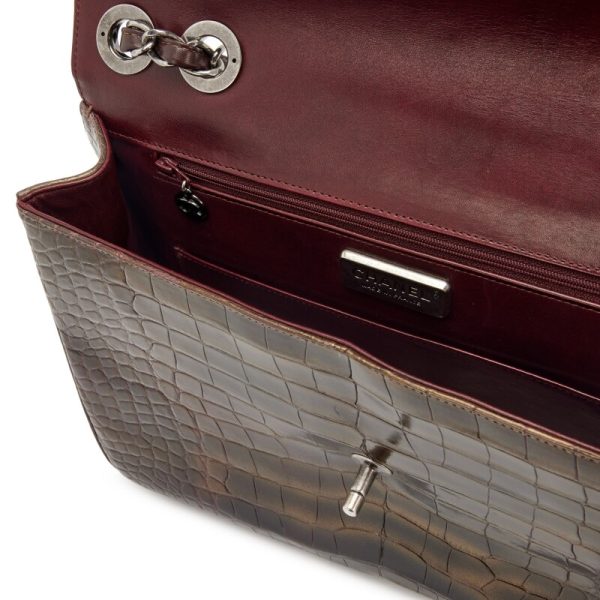 Chanel Bronze, Burgundy and Green Metallic Alligator Square Classic Jumbo Flap Ruthenium Hardware - Image 6