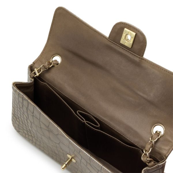 Chanel Metallic Silver and Taupe Alligator East West Classic Flap Bag Aged Gold Hardware - Image 6