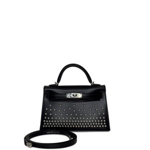 Hermès Black Box Cloute Studded Mini Kelly II 20 Palladium Hardware
