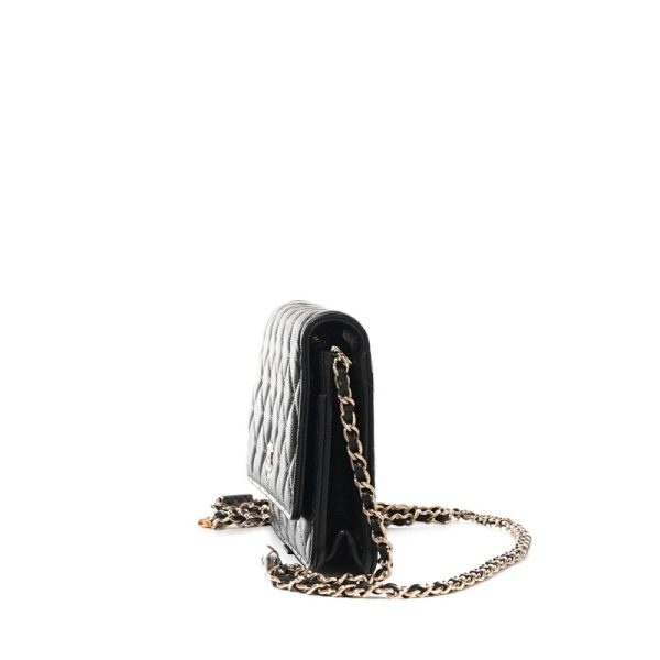 Chanel Black Quilted Caviar Wallet on Chain Pale Gold Hardware - Image 3