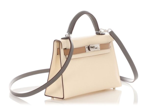 Hermès Nata, Gris Meyer, and Chai Epsom Tri-color Sellier Mini Kelly 20 II Palladium Hardware - Image 3
