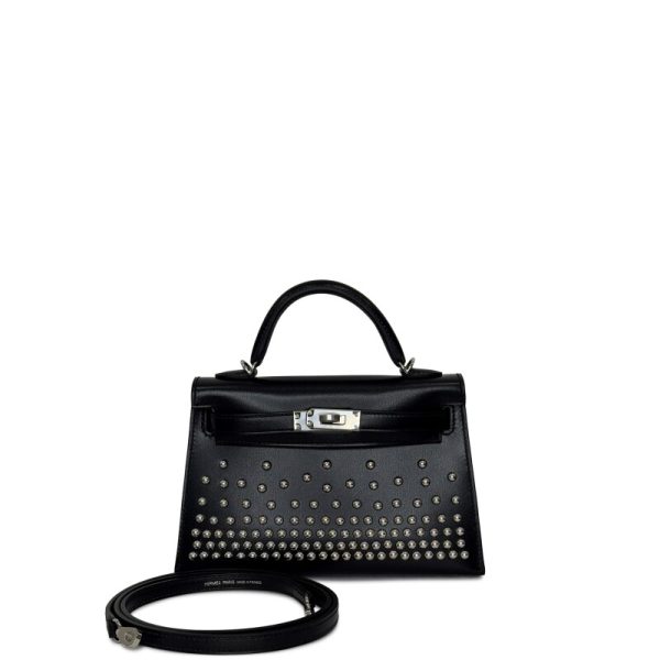 Hermès Black Box Cloute Studded Mini Kelly II 20 Palladium Hardware