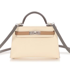 Hermès Nata, Gris Meyer, and Chai Epsom Tri-color Sellier Mini Kelly 20 II Palladium Hardware