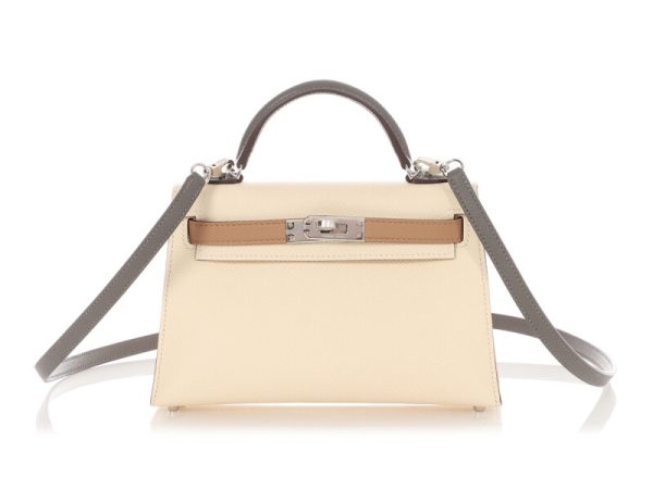 Hermès Nata, Gris Meyer, and Chai Epsom Tri-color Sellier Mini Kelly 20 II Palladium Hardware