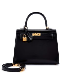 Hermès Black Box Kelly 25 Sellier Gold Hardware