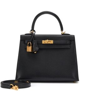Hermès Black Chèvre Chamkila Sellier Kelly 25 Gold Hardware