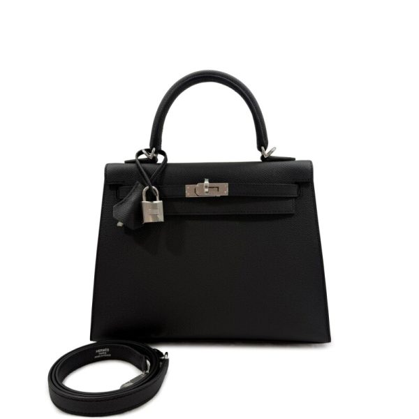 Hermès Black Epsom Kelly 25 Sellier Palladium Hardware