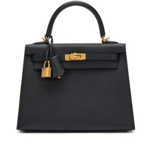 Hermès Black Epsom Kelly 25 Gold Hardware