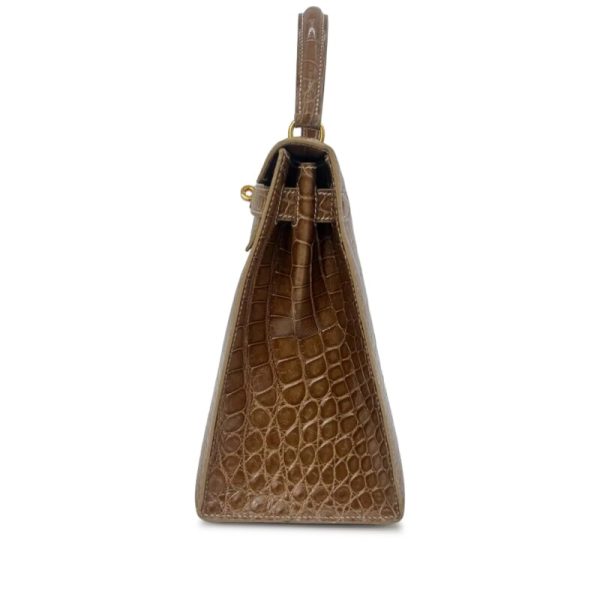Hermès Vintage Ficelle Shiny Alligator Kelly 28 Gold Hardware - Image 3
