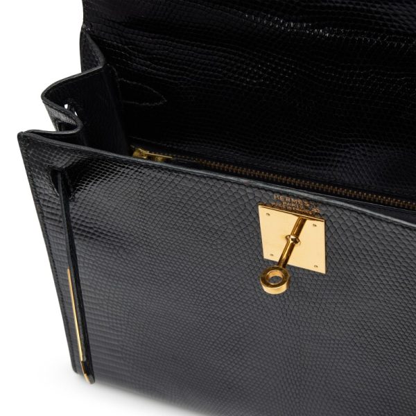 Hermès Black Varanus Salvator Lizard Sellier Kelly 28 Gold Hardware - Image 6