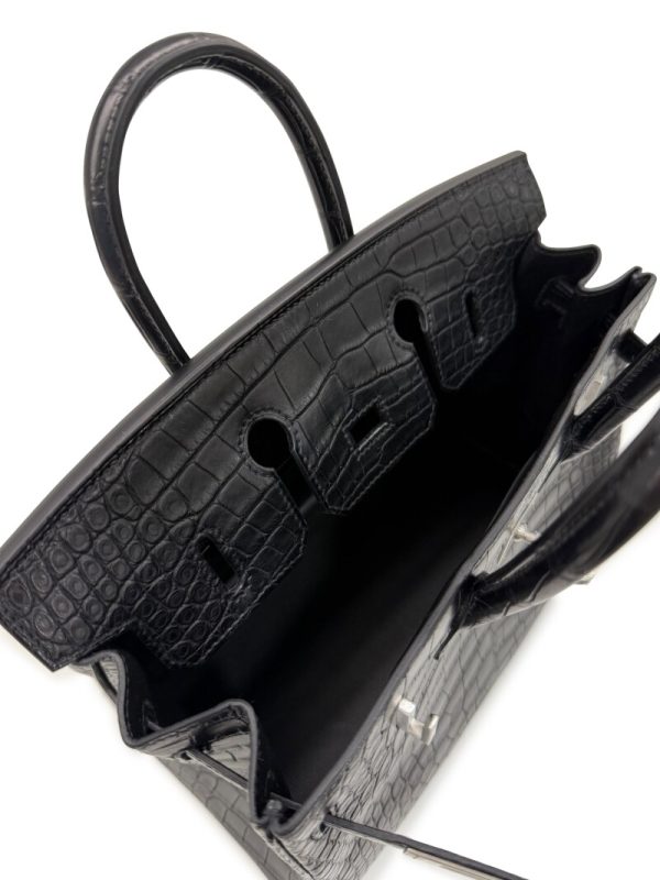 Hermès Black Matte Alligator Birkin 25 Brushed Palladium Hardware - Image 6