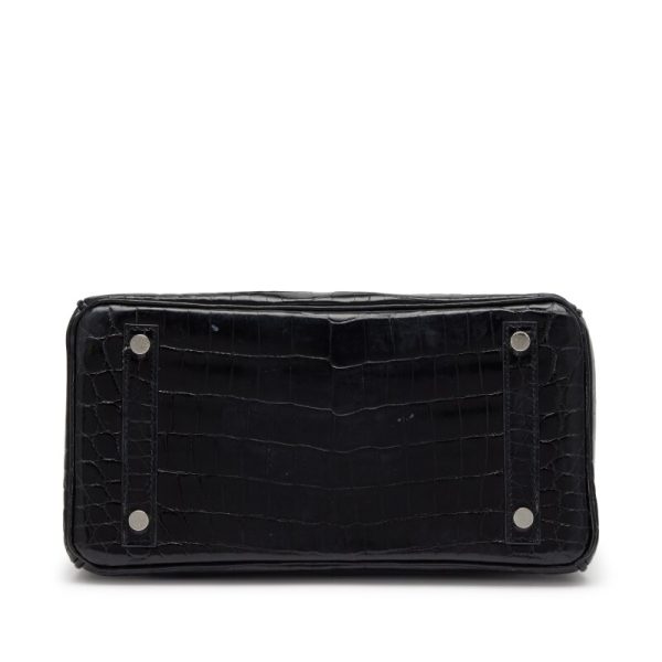 Hermès Black Shiny Niloticus Crocodile Birkin 25 Palladium Hardware - Image 5
