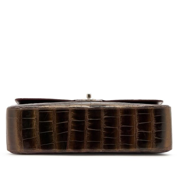 Chanel Bronze, Burgundy and Green Metallic Alligator Square Classic Jumbo Flap Ruthenium Hardware - Image 5