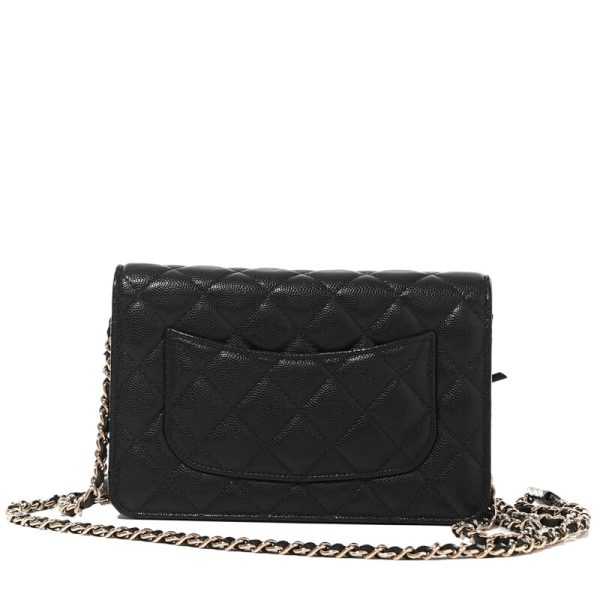 Chanel Black Quilted Caviar Wallet on Chain Pale Gold Hardware - Image 2