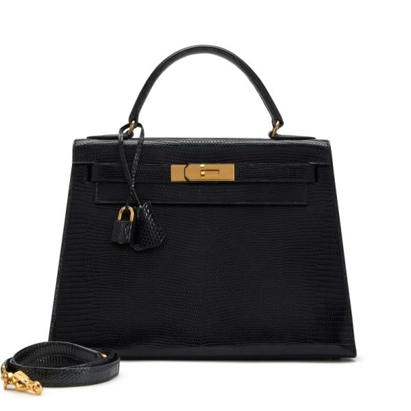 Hermès Black Varanus Salvator Lizard Sellier Kelly 28 Gold Hardware
