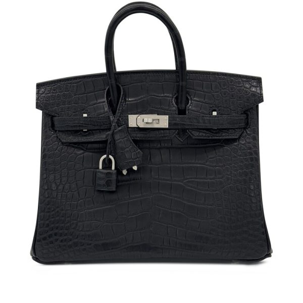 Hermès Black Matte Alligator Birkin 25 Brushed Palladium Hardware
