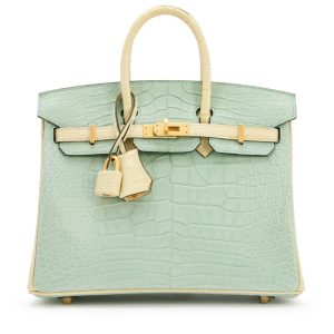 Hermès Vert-D'eau and Vanille Matte Alligator HSS Birkin 25 Brushed Gold Hardware