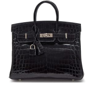 Hermès Black Shiny Niloticus Crocodile Birkin 25 Palladium Hardware