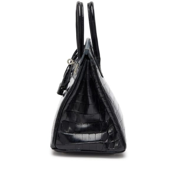 Hermès Black Shiny Niloticus Crocodile Birkin 25 Palladium Hardware - Image 3