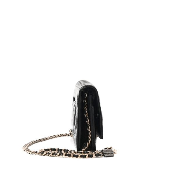 Chanel Black Quilted Caviar Wallet on Chain Pale Gold Hardware - Image 4