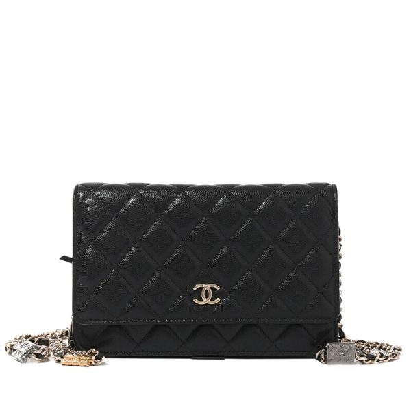 Chanel Black Quilted Caviar Wallet on Chain Pale Gold Hardware