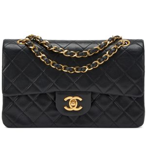 Chanel Vintage Black Quilted Lambskin Small Classic Double Flap Bag Gold Hardware