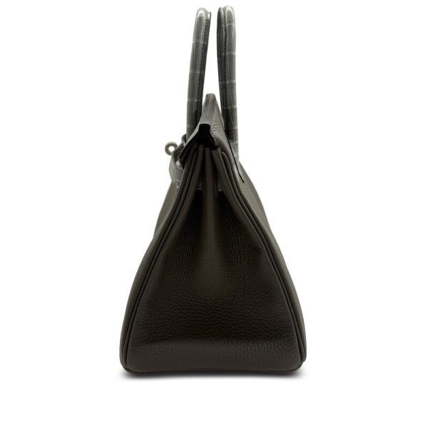 Hermès Limited Edition Gris Meyer Togo and Gris Ciment Matte Alligator Touch Birkin 25 Palladium Hardware - Image 3