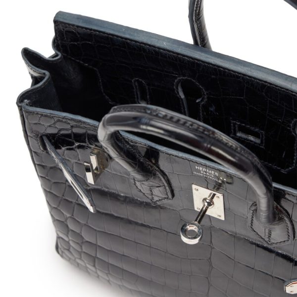 Hermès Black Shiny Niloticus Crocodile Birkin 25 Palladium Hardware - Image 6