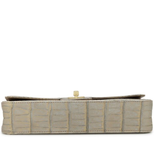 Chanel Metallic Silver and Taupe Alligator East West Classic Flap Bag Aged Gold Hardware - Image 5