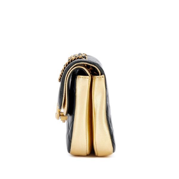 Chanel Black Quilted and Gold Lambskin Double Flap Aged Gold Hardware - Image 4
