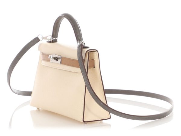 Hermès Nata, Gris Meyer, and Chai Epsom Tri-color Sellier Mini Kelly 20 II Palladium Hardware - Image 4