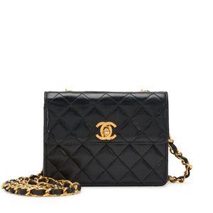 Chanel Vintage Black Quilted Lambskin Extra Mini Flap Bag Gold Hardware