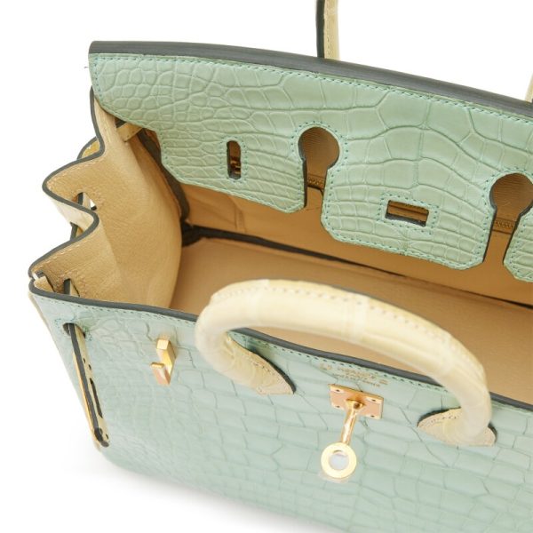 Hermès Vert-D'eau and Vanille Matte Alligator HSS Birkin 25 Brushed Gold Hardware - Image 6