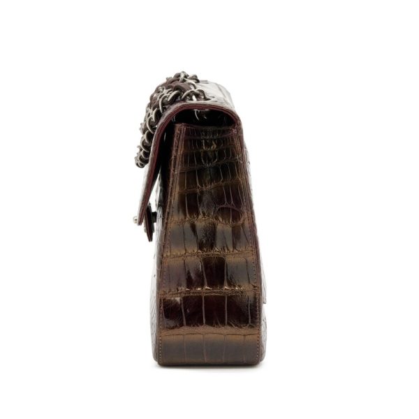 Chanel Bronze, Burgundy and Green Metallic Alligator Square Classic Jumbo Flap Ruthenium Hardware - Image 4