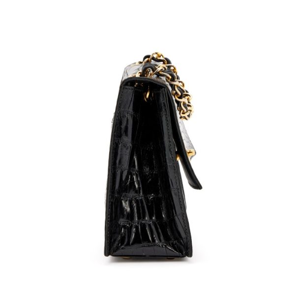 Chanel Black Alligator CC Trapezoid Flap Bag Gold Hardware - Image 3
