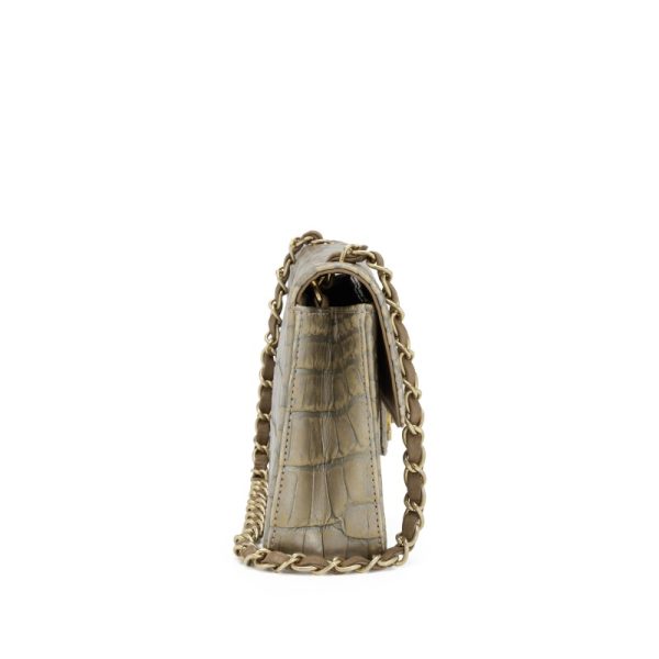 Chanel Metallic Silver and Taupe Alligator East West Classic Flap Bag Aged Gold Hardware - Image 4