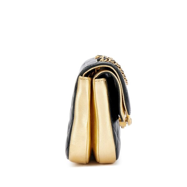 Chanel Black Quilted and Gold Lambskin Double Flap Aged Gold Hardware - Image 3