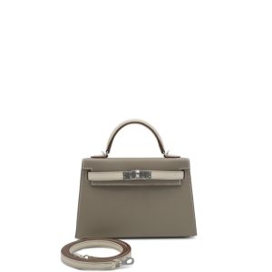 Hermès Gris Asphalt and Nata Mini Kelly II 20 Palladium Hardware